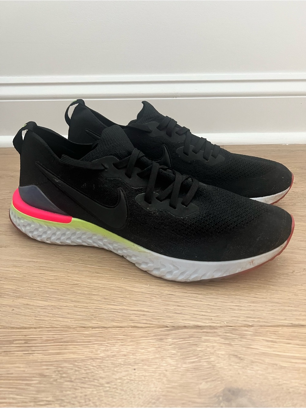 Nike Epic React Flyknit 2 Black/Lime/Pink Running Shoes Men Size 12.5 BQ8928-003